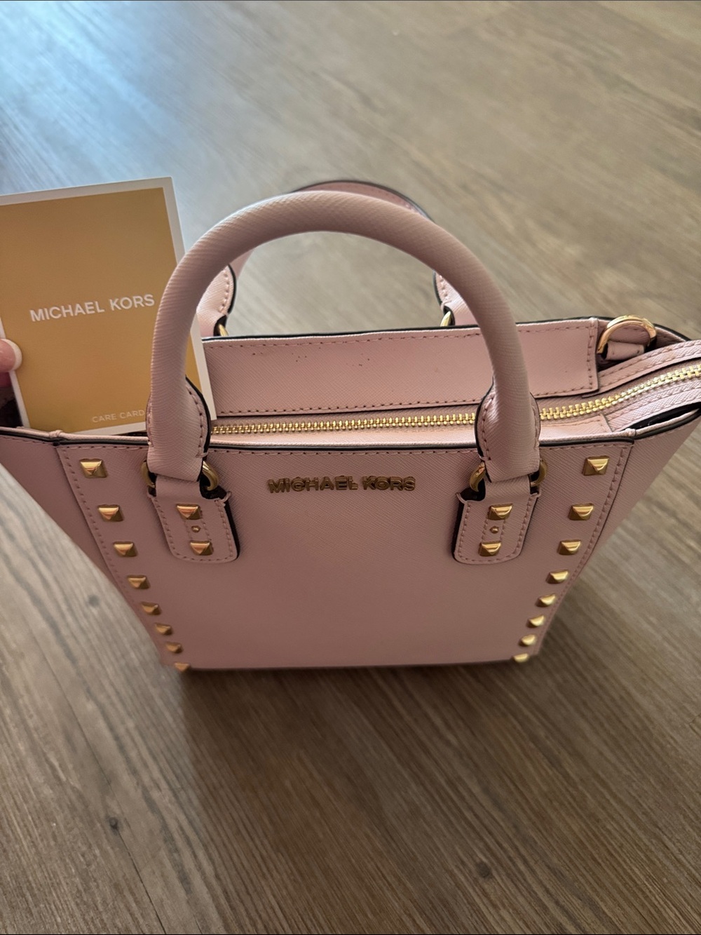 Michael Kors Pink Saffiano Mini Tote with Gold Studs - Picture 5 of 5